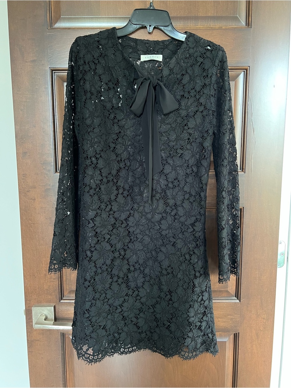 Black Lace Midi Dress with Bow Neckline